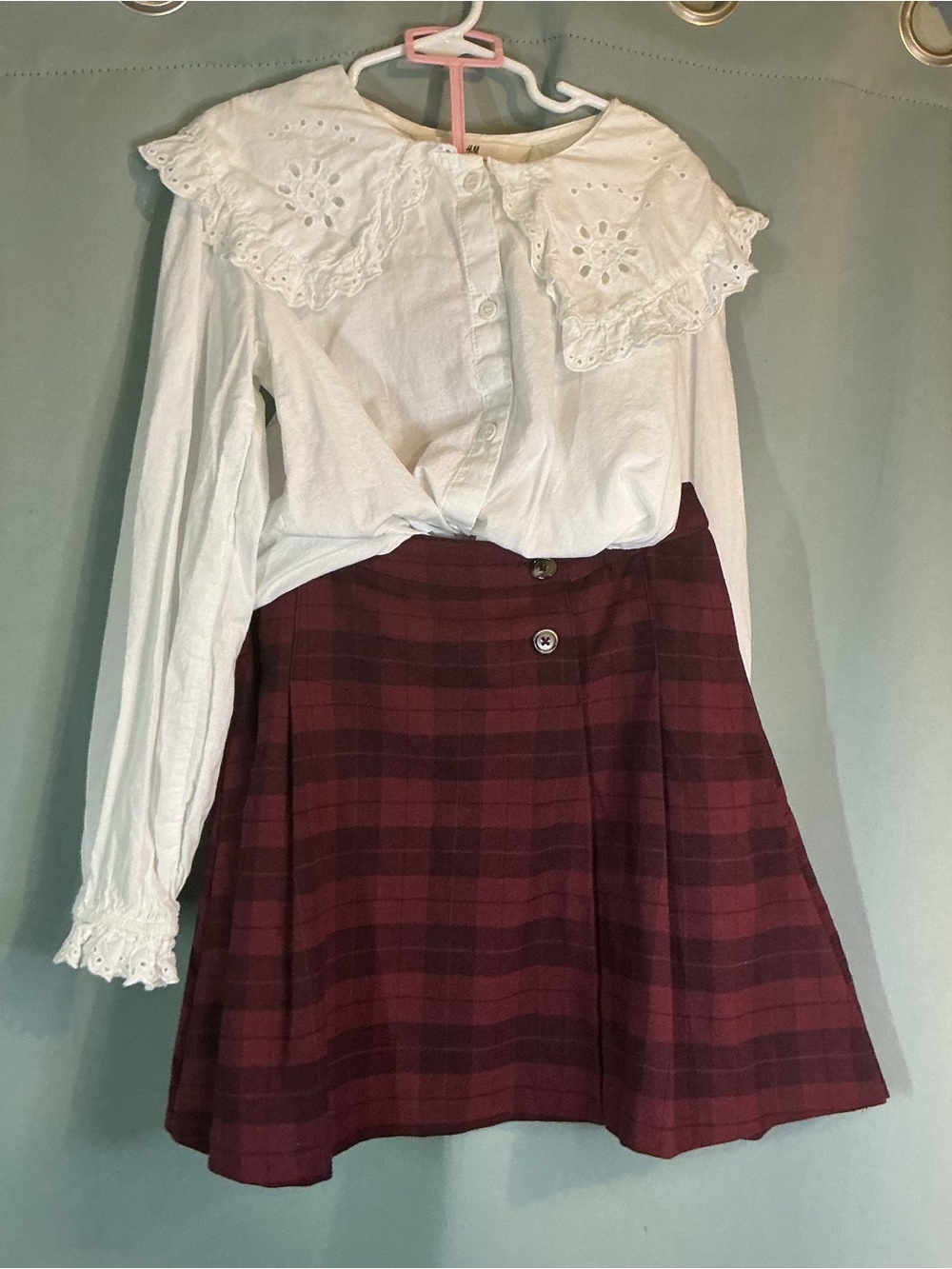 H&M Burgundy Plaid Circle Skater Skirt